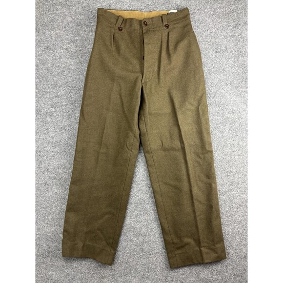 Vintage US Army Pants Mens 32x28 Olive Drab Wool Button Fly Military Field GI - Picture 1 of 8